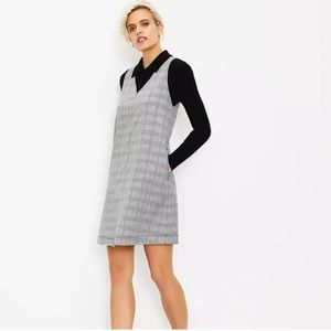 Loft Plaid Double V Pocket Grey Pinafore Style Dress